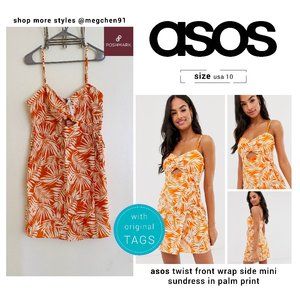 ASOS Twist Front Wrap Sundress In Palm Print